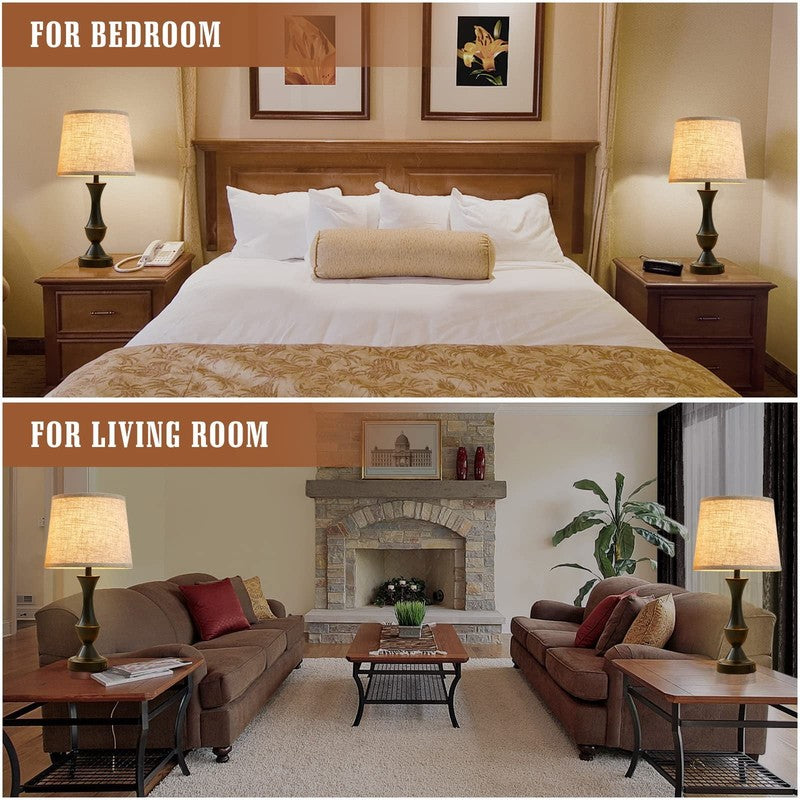 Set of 2 Touch Lamps w/ USB 3 Way Dimmable Nightstand Linen Bedside Lamps5