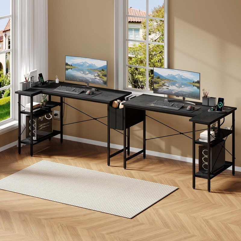 39 Inch Small L Shaped Computer Desk with Power Outlets, Corner Gaming Table wit3