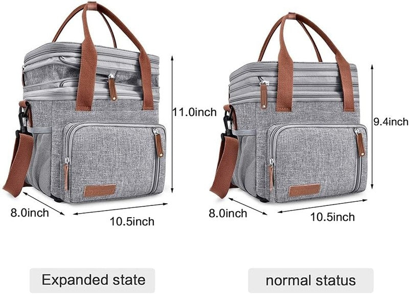 Expandable Double Deck Insulated Lunch Bag 15L Grey Adults5