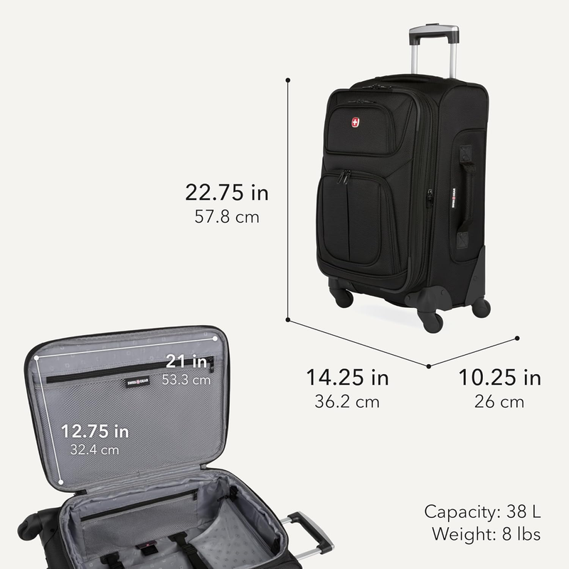 Sion 2Pc Carry On Spinner Luggage Set w/ 17in Laptop Backpack Black2