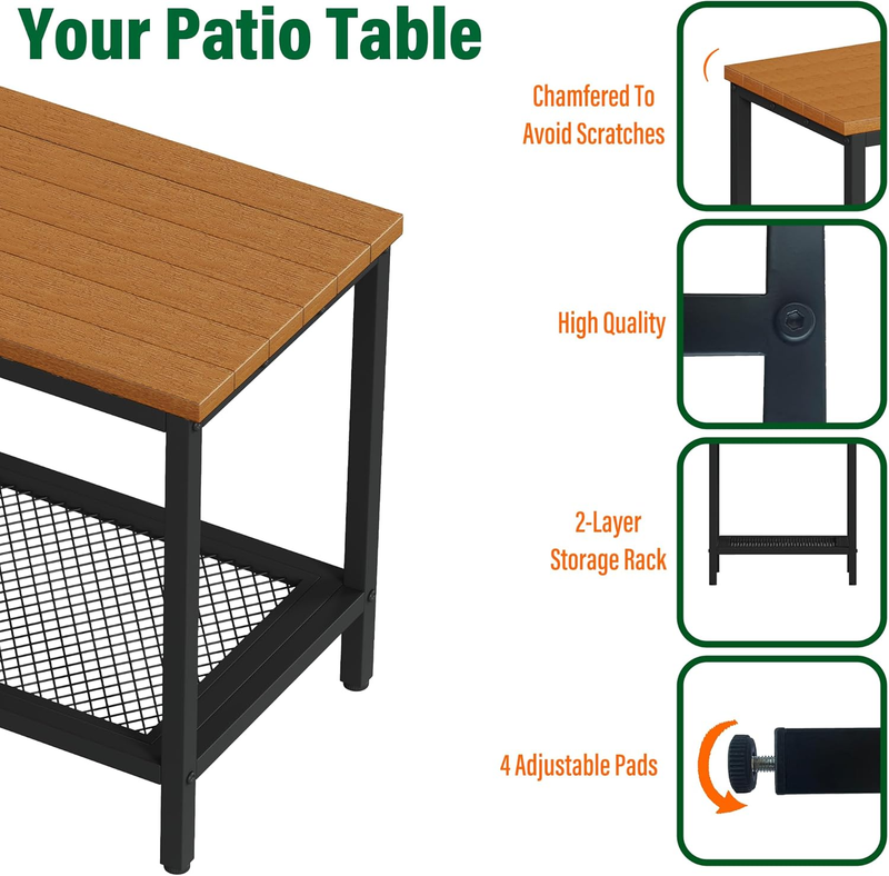 Outdoor Side Table with Storage, 2-Tier Patio End Tables Weather Resistant, Blac5