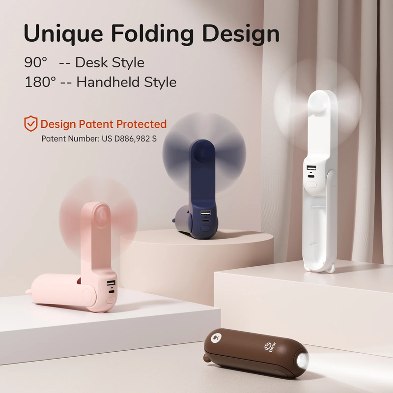 Portable Mini Fan Rechargeable Handheld 3 in 1 Pocket Fan Power Bank White5