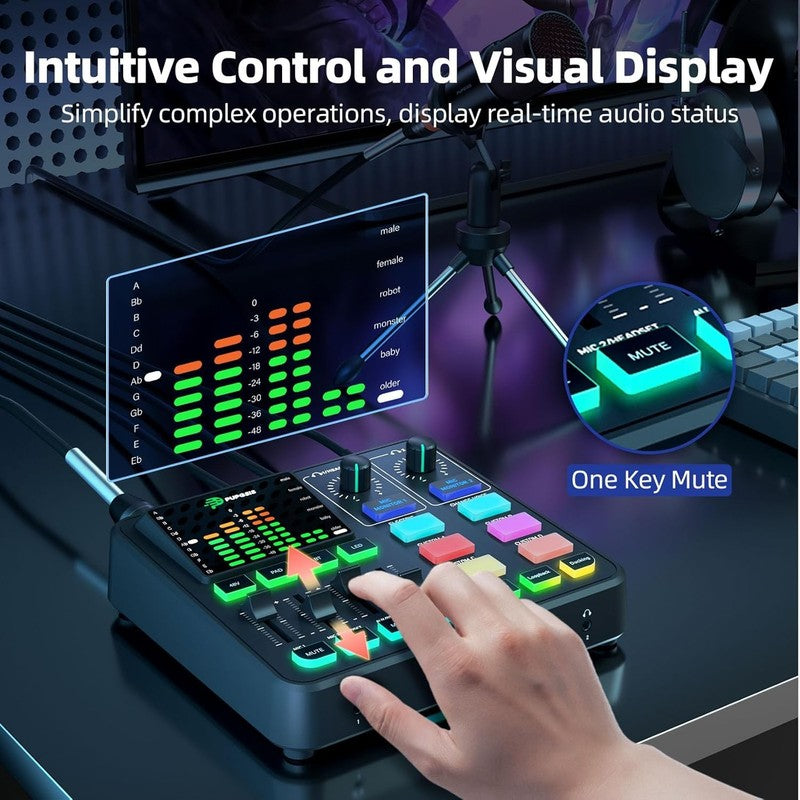 PUPGSIS Gaming Audio Mixer PC Podcast Streaming 48V Phantom Voice Changer5