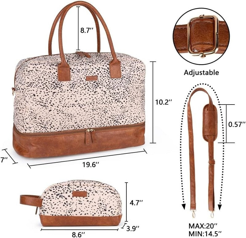 Canvas Weekender Duffle Bag Women Carry On w/ Shoe Compartment Toiletry1