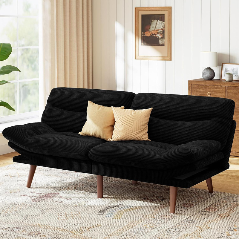 66in Futon Sofa Bed Convertible Corduroy Sleeper Loveseat Adjustable Black Apart9