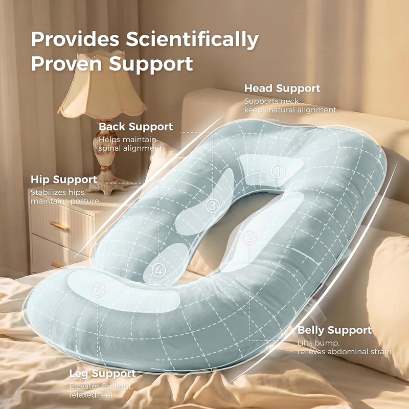57in U Shaped Pregnancy Pillow Full Body Maternity Pillow Cotton Blue2
