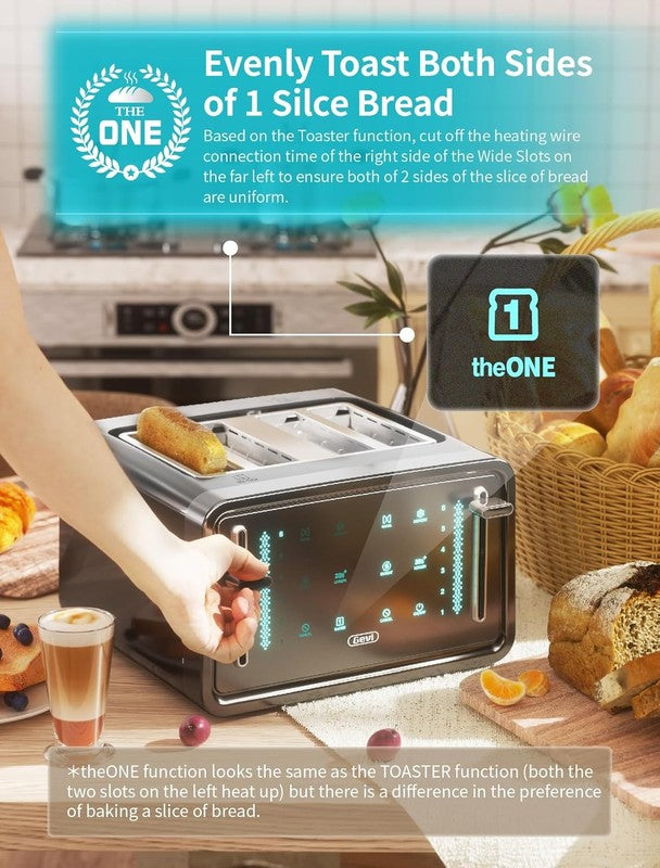 4 Slice Toaster LED Touchscreen - Dual Controls, Bagel, Defrost, 6 Shades2
