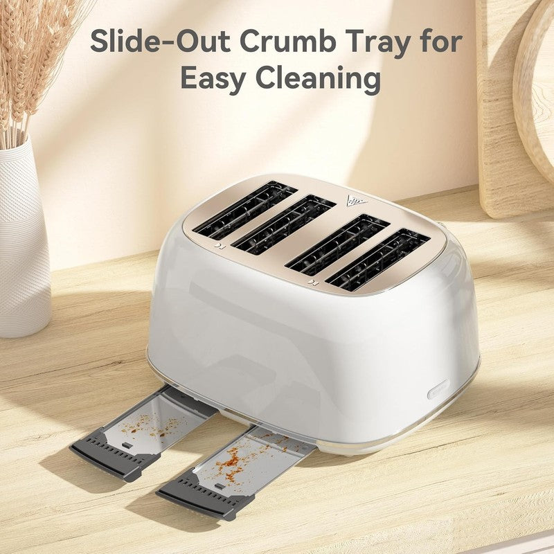 4-Slice Retro Toaster White 6 Shade Settings Cancel/Defrost/Reheat Wide Slots5