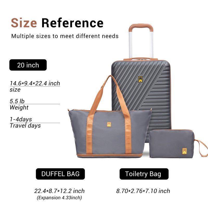 3 Piece Carry on Luggage Sets, Hardside Suitcase Set with Double Spinner Wheels,3