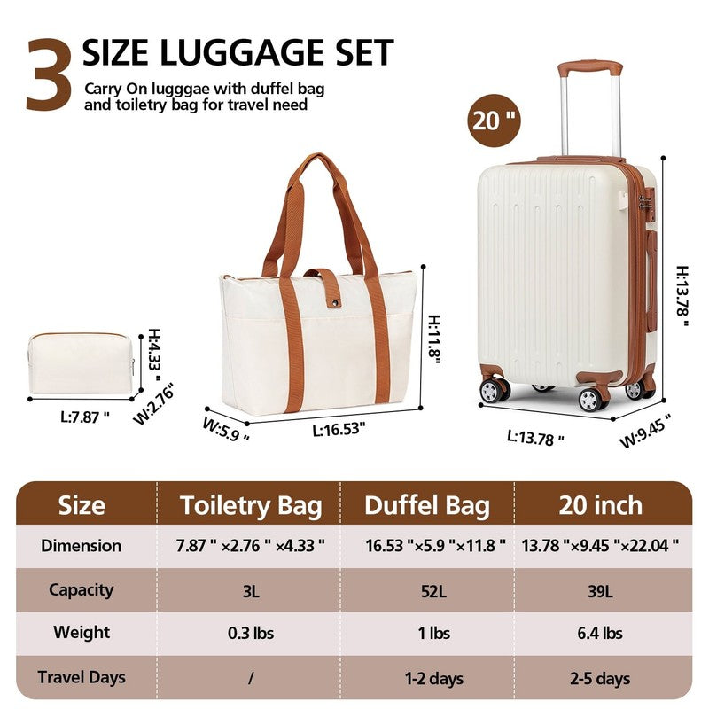 3PCS 20" Carry On Luggage Set TSA Lock Spinner Wheels Travel Suitcases6