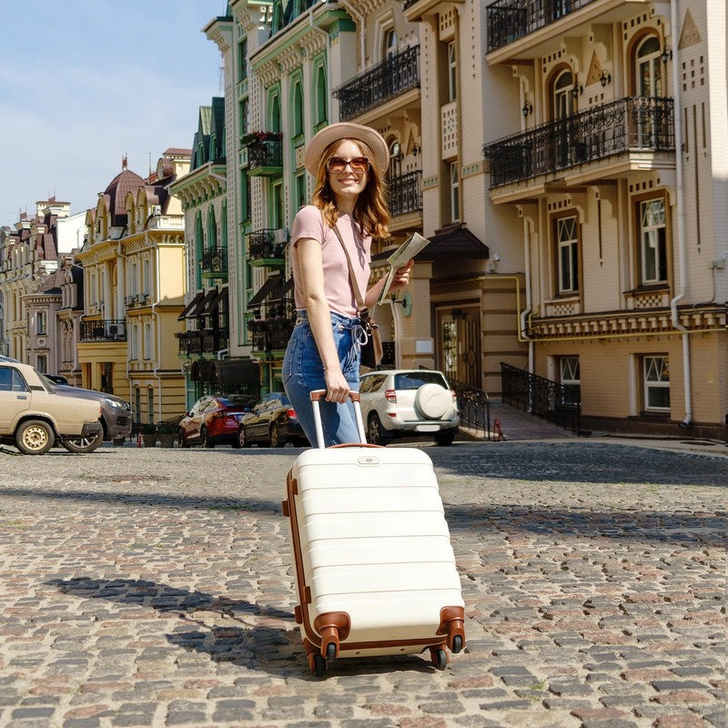 4 Piece Luggage Set Hardside Spinner Suitcase 16 20 24 28 Inch White Brown8