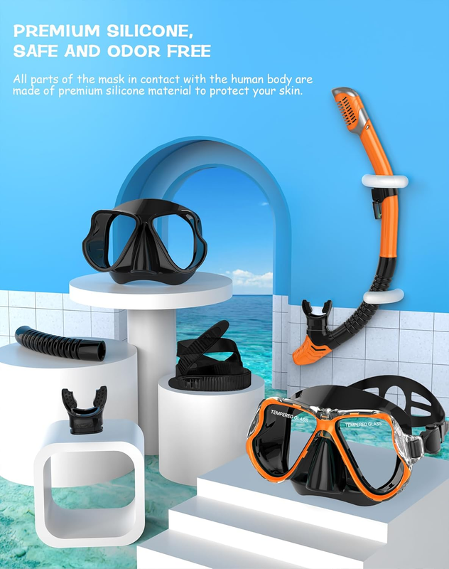 Dry Snorkel Set Panoramic Wide View Anti-Fog Scuba Mask Snorkeling Gear5