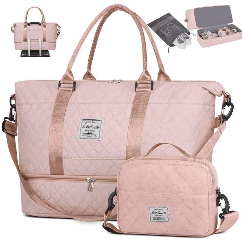 Weekender Overnight Bag for Women, Travel Duffel with Shoe & Wet Pockets, Includ7