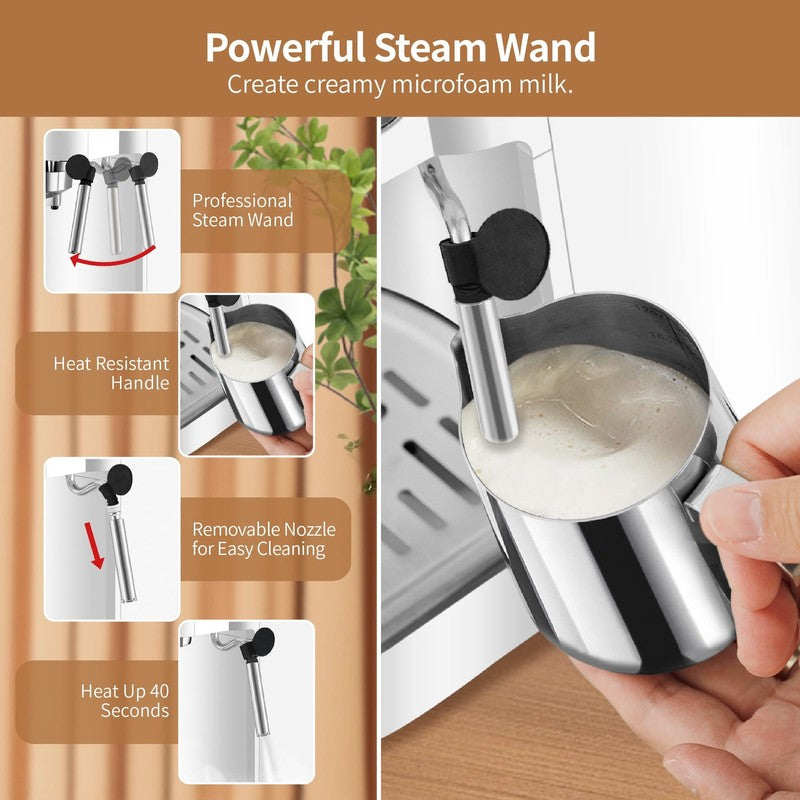 20 Bar Espresso Machine, Coffee Maker with Milk Frother，White7