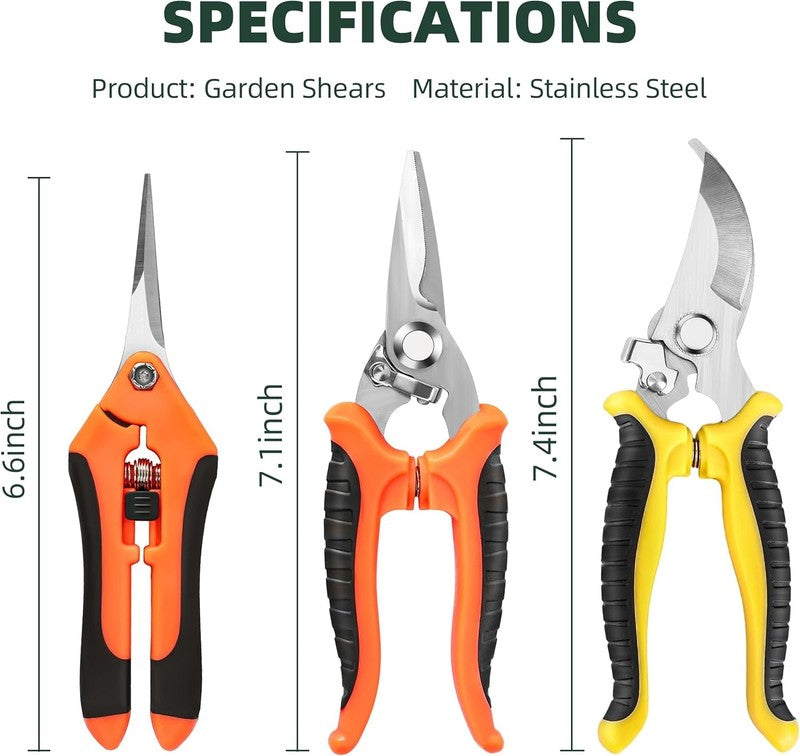 3 Pack Garden Pruning Shears, Stainless Steel Shears, Gardening Shears, Scissors4