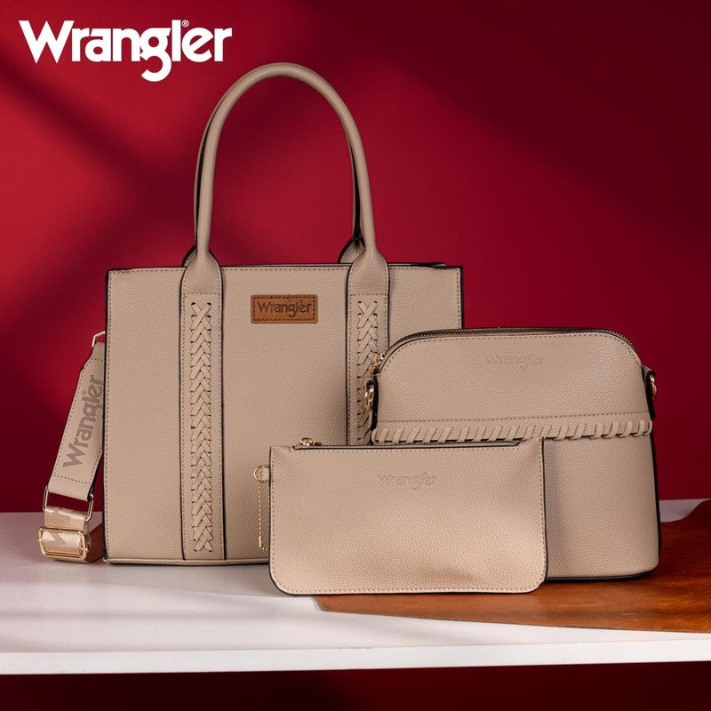 Wrangler 3Pcs Handbags Set Tote Bag & Medium Crossbody Purse & Wallet, Tan5