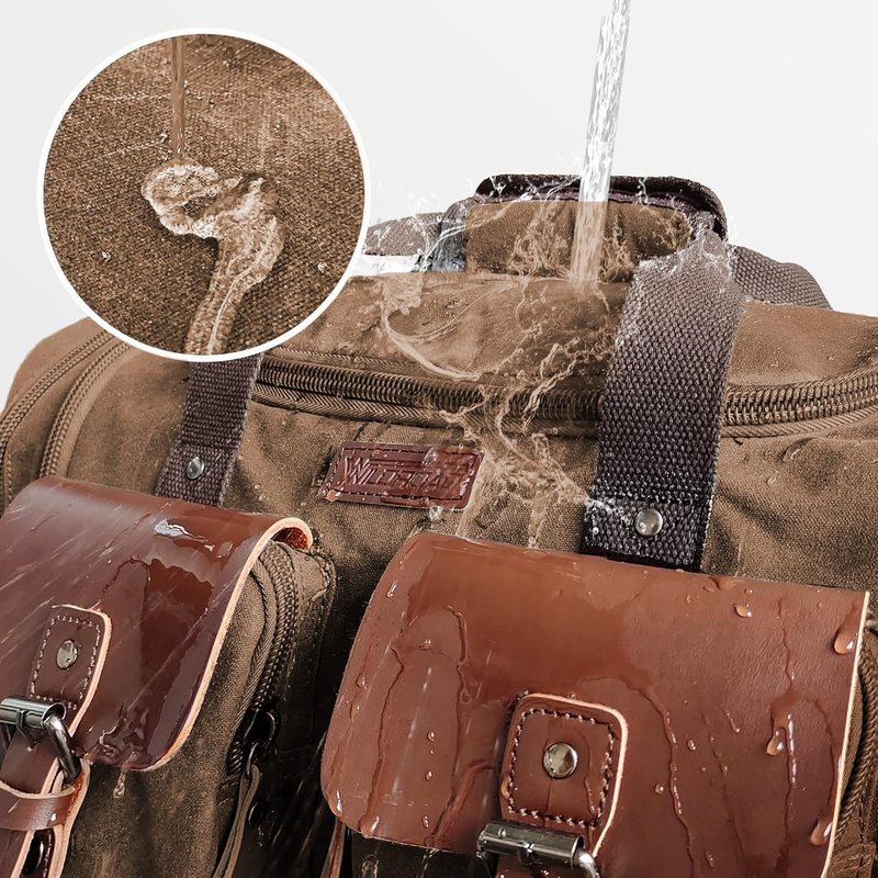 50L Canvas Leather Travel Duffle Bag Waterproof Weekender Overnight Bag3