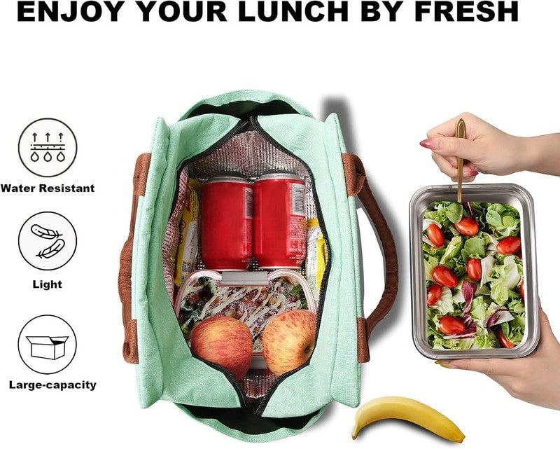 Insulated Lunch Bag for Women Men Large Reusable Tote w/ Bottle Holder Teal2