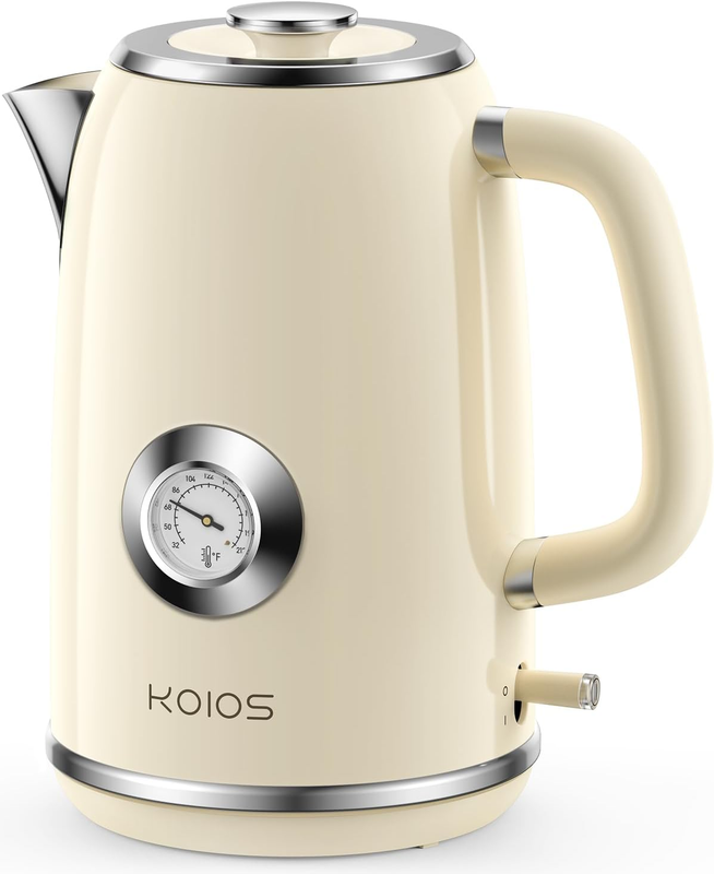Electric Kettle 1.8L 1500W Stainless Steel Retro w/ Temp Gauge LED Auto Shut Off10
