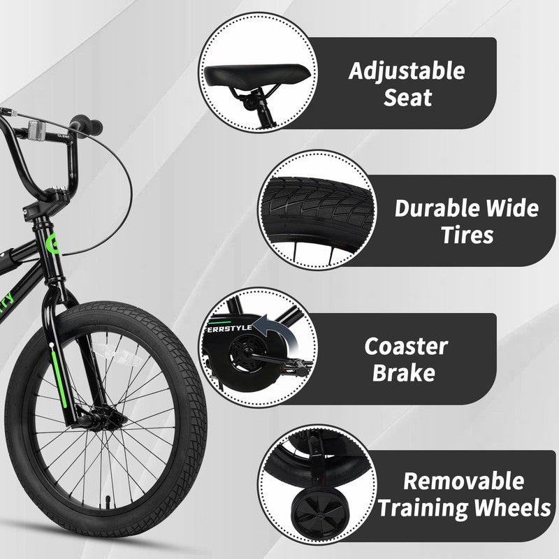 18in Kids BMX Bike w/ Training Wheels Coaster Brake Ages 6 9 Black2