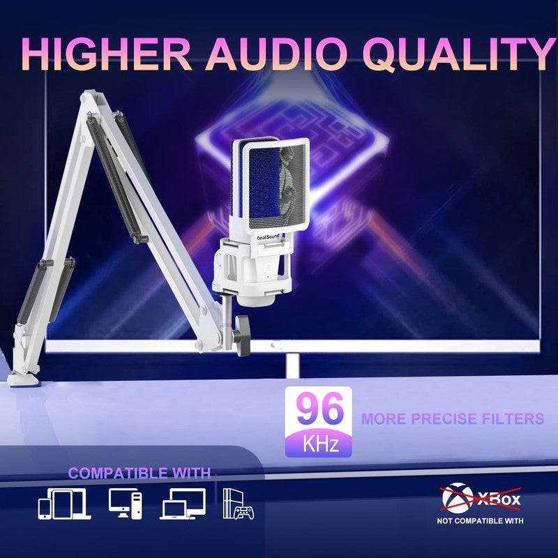 USB Condenser Microphone RGB Mute Boom Arm Pop Filter Shock Mount Plug Play1