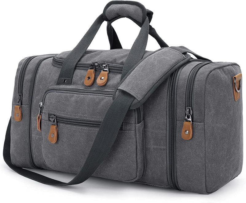 50L Canvas Duffle Bag Travel Expandable Weekend Overnight Duffel Men Gray10