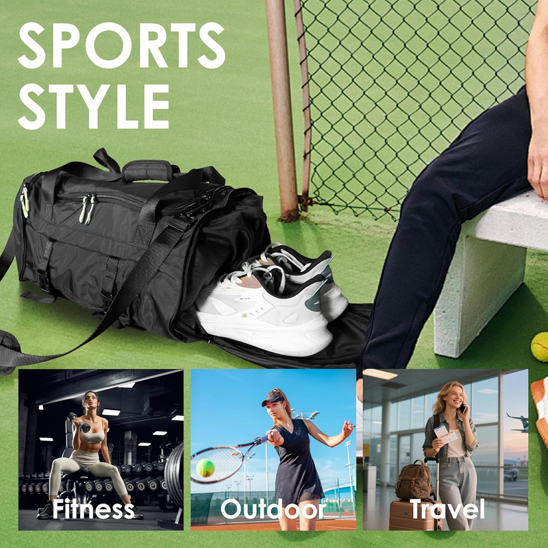 Small Gym Duffle Bag with Shoe Compartment Wet Dry Pockets Black1
