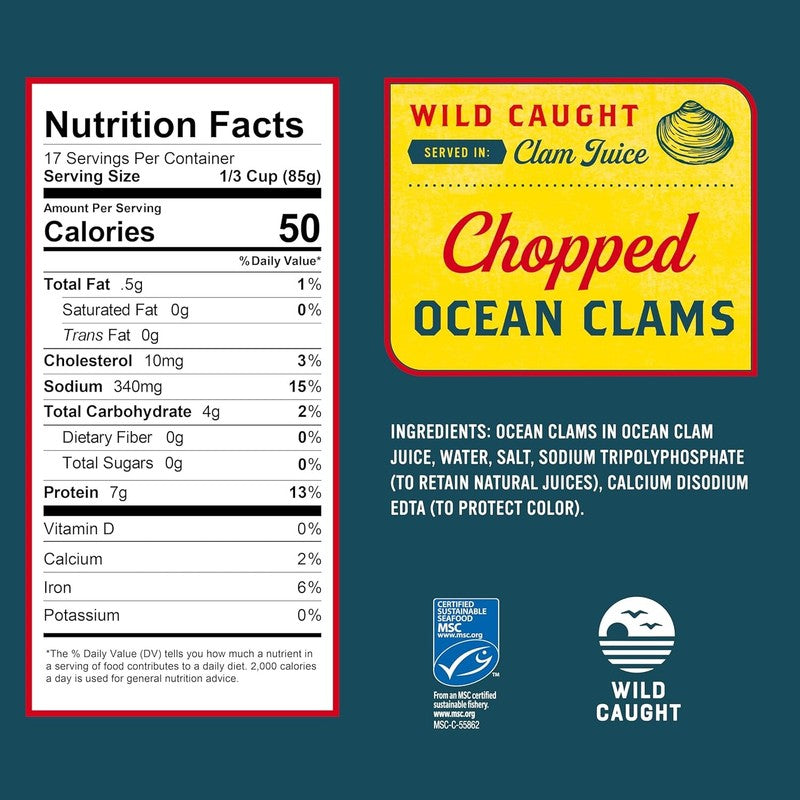 Ocean Chopped Clams 51 Oz Can - Gluten Free, 7G Protein, Perfect for Recipes1