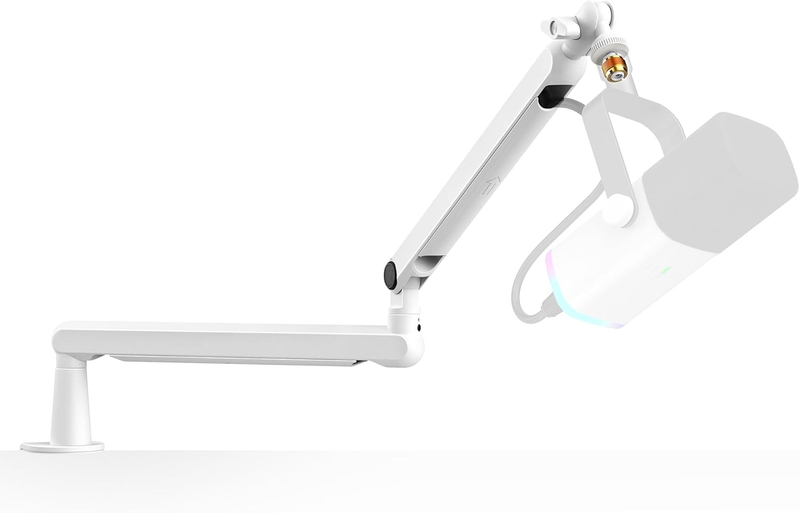Low Profile White Boom Arm Mic Stand with Desk Clamp & Cable for Recording0
