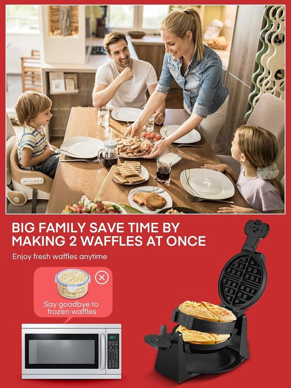 Double Belgian Waffle Maker 1400W Flip Iron Nonstick 8 Slice Black3