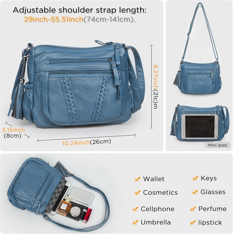Women Crossbody Bag Tassel PU Leather Shoulder Handbag Purse Pocketbook3