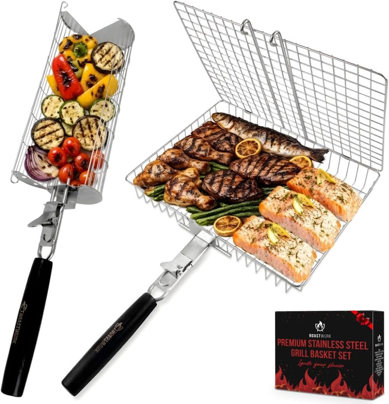 'S Bbq Grill Basket Set for Meat Fish Vegetables Stainless Steel 304 Barbecue Bb9