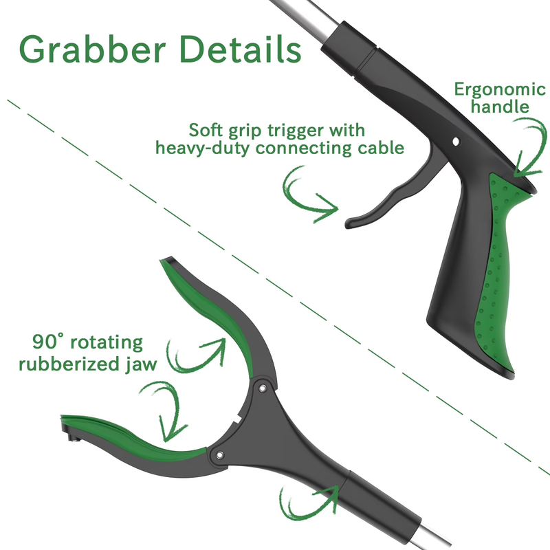 32in Reacher Grabber Tool Trash Claw Aluminum Pickup Assist Green1