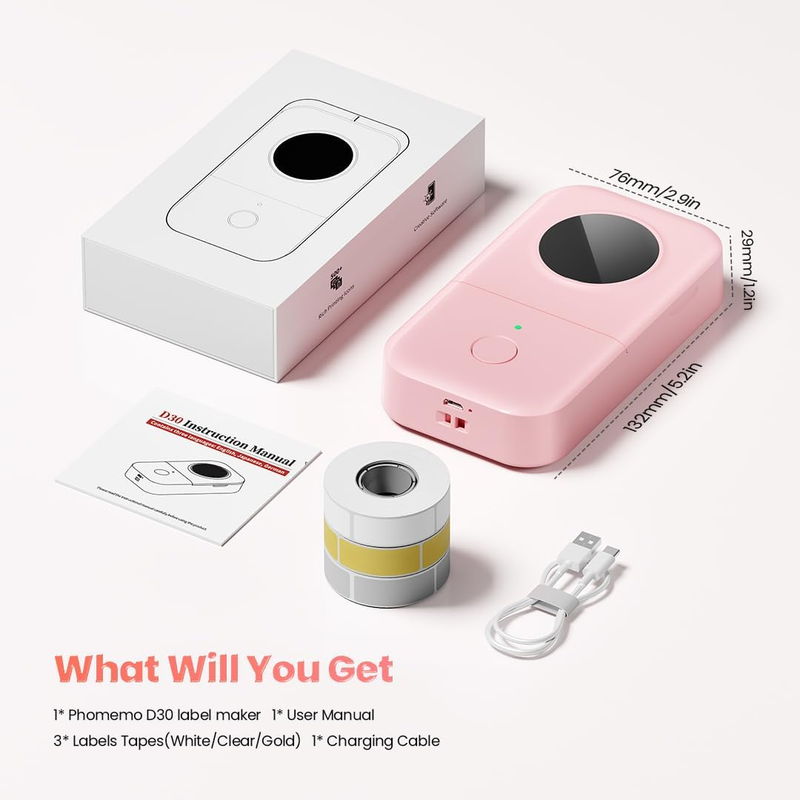 D30 Bluetooth Label Maker w/ 3 Tapes Thermal Printer Rechargeable6