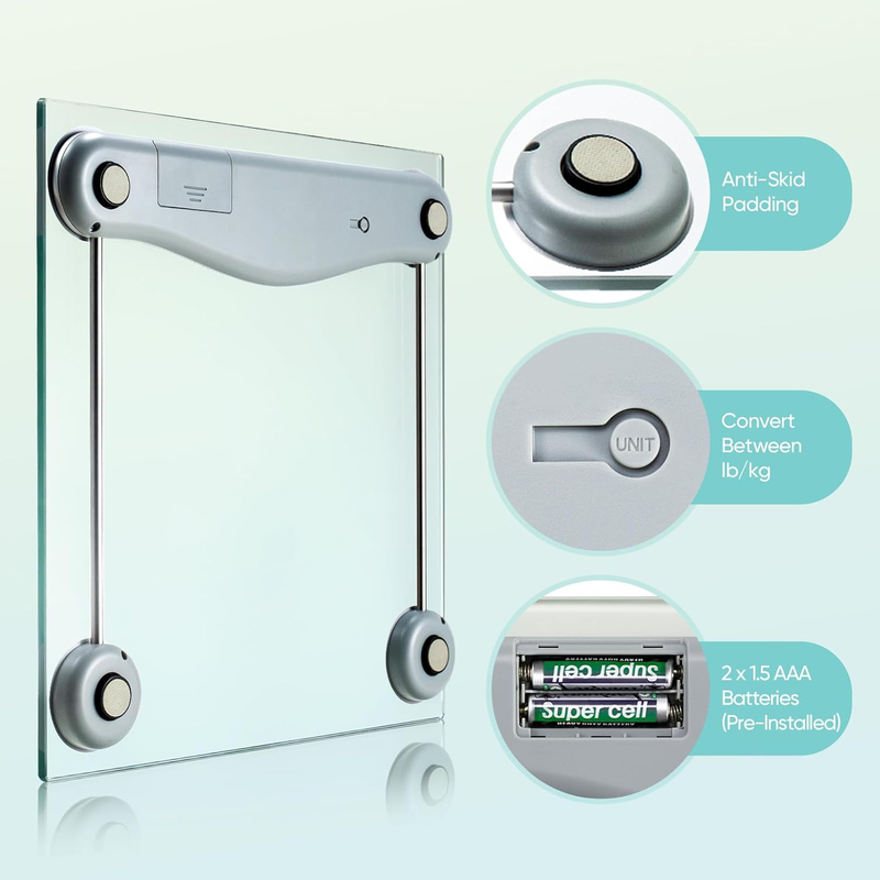 Bathroom Scale Digital Body Weight 400lb Blue LCD Glass High Precision4