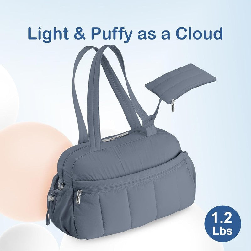 Travel Duffel Bag Women Puffer Gym Weekender Wet Pocket Carry On Blue Grey3