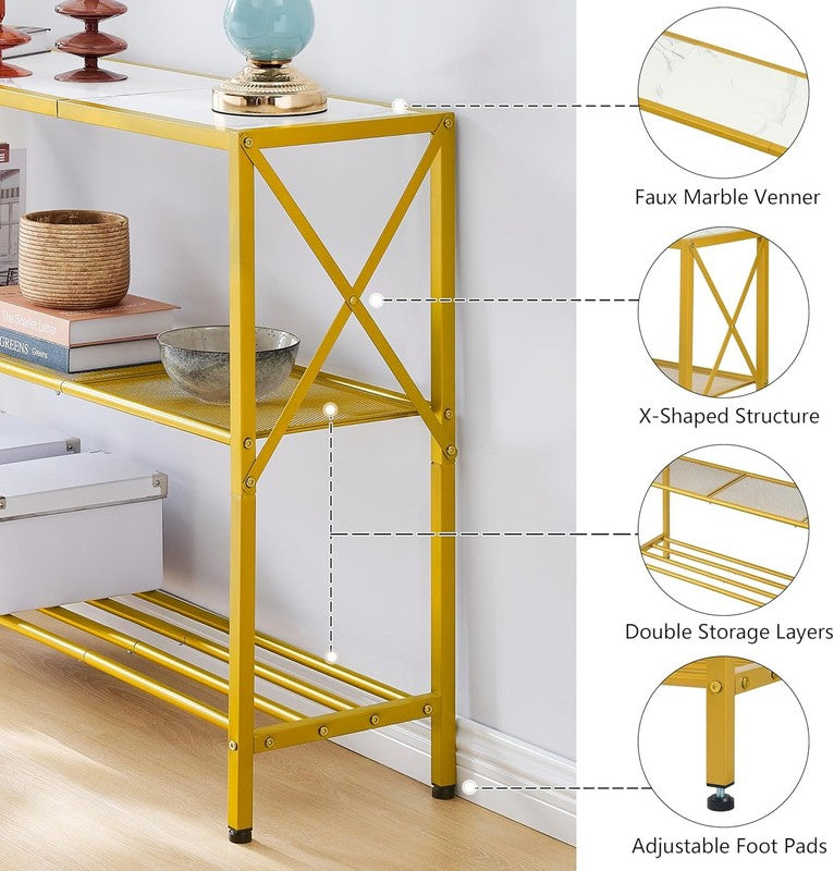 Gold Console Table 3 Tier Entryway Hallway Narrow Sofa Table White Shelves9