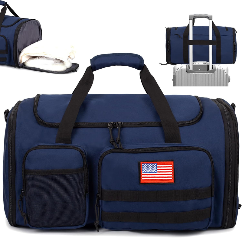 52L Tactical Duffle Bag Expandable Gym Travel Weekender Wet Pocket Carry On9
