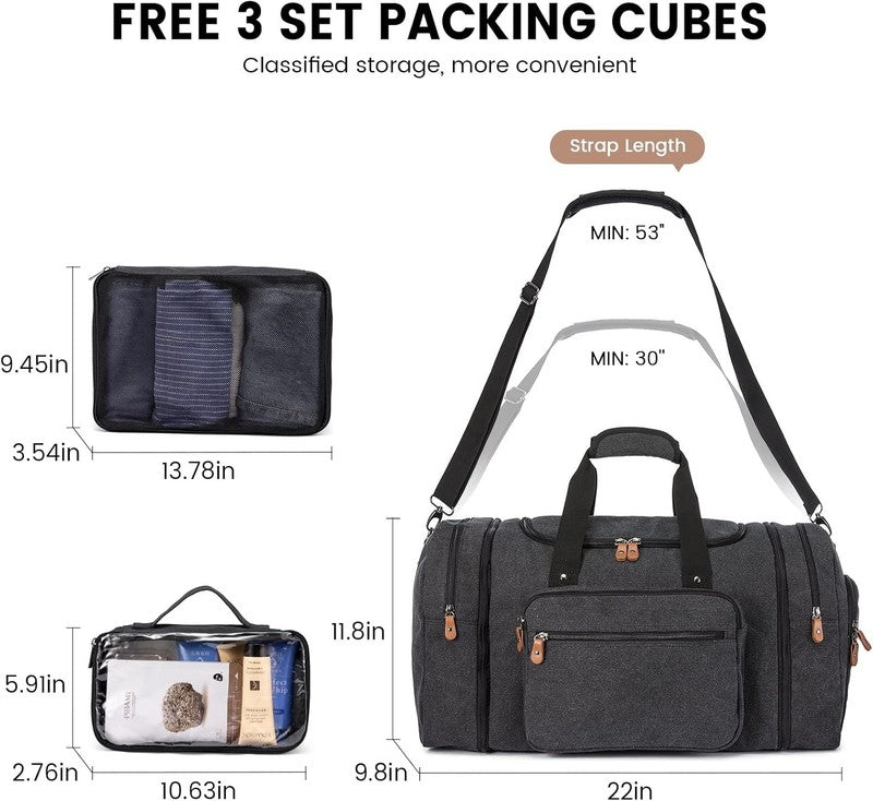 Canvas Travel Duffle Bag Dark Grey Carry On w/ Shoe Compartment Toiletry1