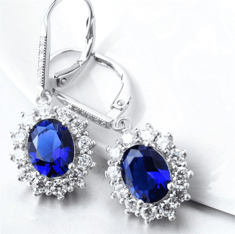 Sapphire Earrings 18K White Gold Plated Leverback for Women Sensitive Ears Gift7