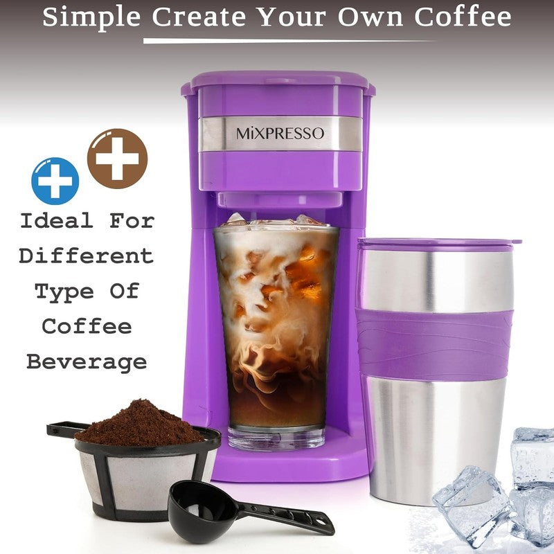 Purple Single Serve Coffee Maker with 14oz Travel Mug & Auto Shut Off1