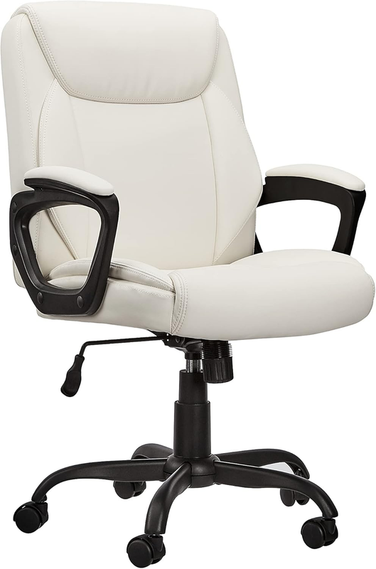 Cream Mid-Back Adjustable Office Chair with Armrests - Padded Comfort10