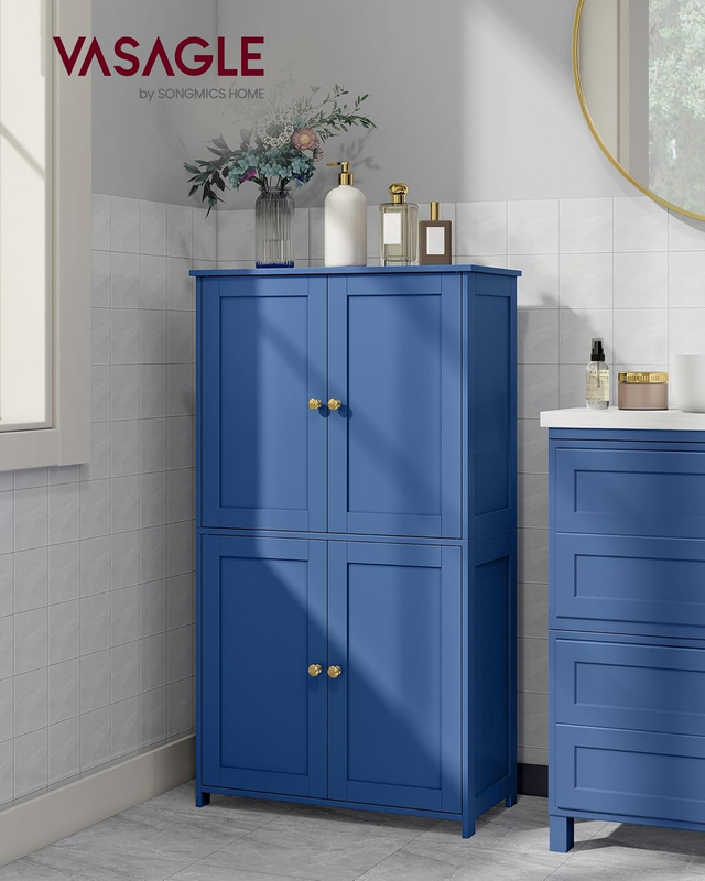 Shaker Floor Storage Cabinet 4 Door 2 Shelves Tall Organizer Bijou Blue1