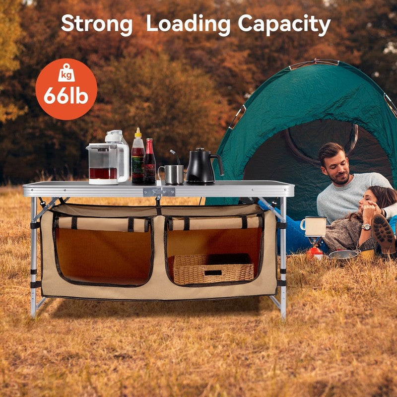 Portable Camping Table Set   Aluminum Kitchen Station W/ Storage, Adjustable Fee3