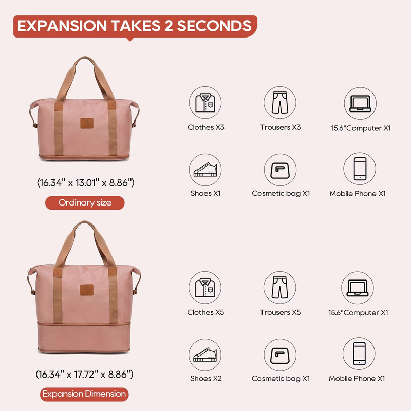 Waterproof Travel Duffel Bag Set Carry On Weekender Overnight Luggage Expandable2