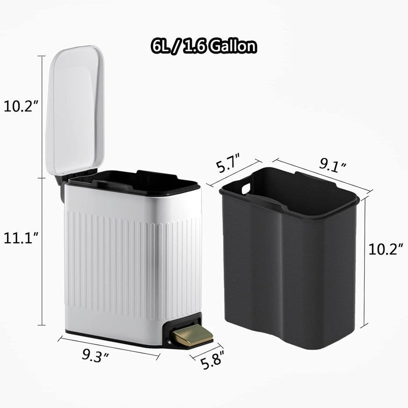 5L Bathroom Trash Can, Slim Step Bin, Soft Close Lid, Embossed White Design4
