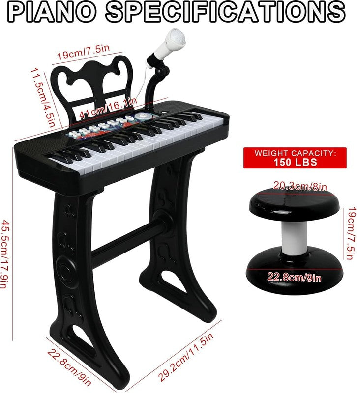 Piano Toy for Kids   37 Keys Piano Keyboard Toy with Stool and Microphone, Black7
