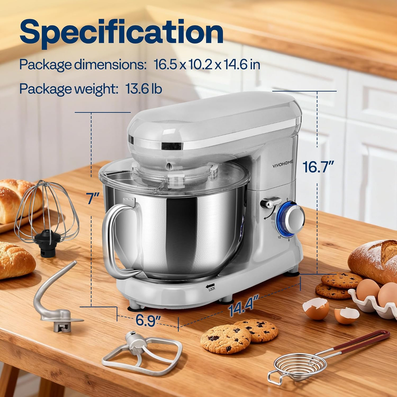 660W Stand Mixer 10 Speed 6Qt Tilt Head Kitchen Mixer with Attachments Silver6