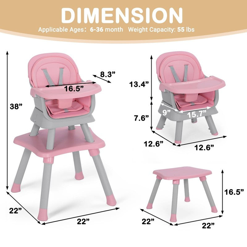 8 in 1 Baby High Chair, Toddler Dining Booster Seat for Eating, Pink Grey2
