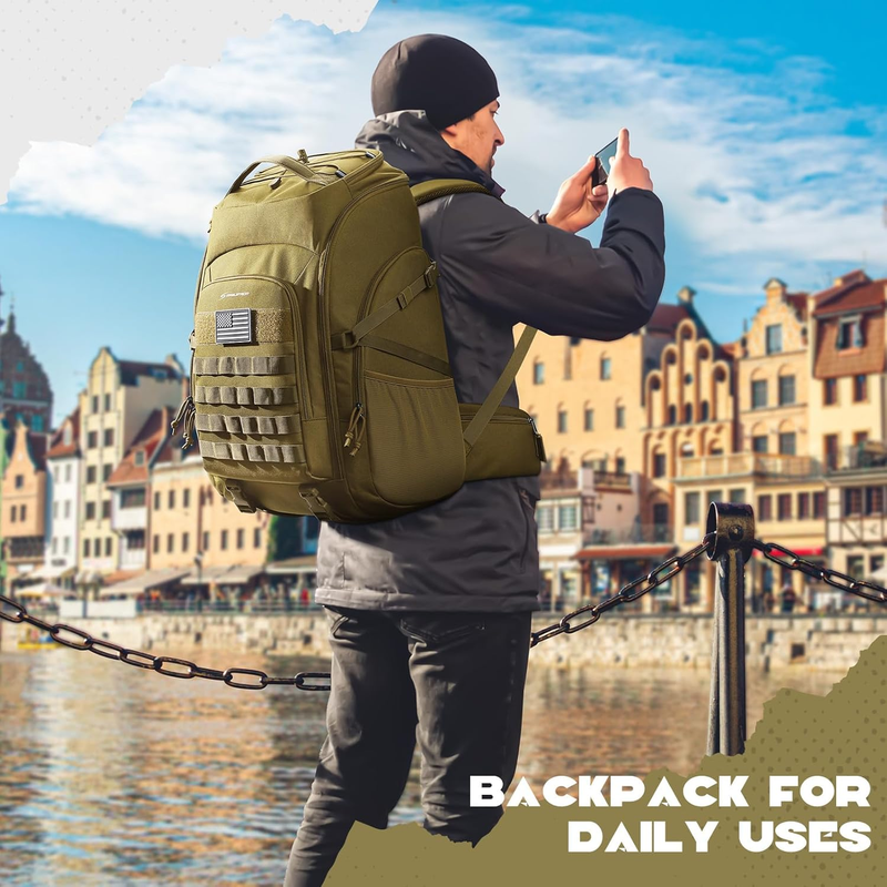 Tactical Backpack 40L Men Water Resistant Hiking Camping Gym Molle Khaki7
